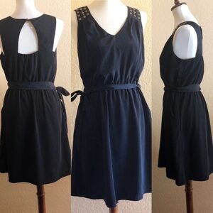 Studio Y Black V Neck Studded Mini Dress Size M